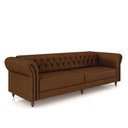 Ver imagem 2 de Sofá Living Sala de Estar Stanford Chesterfield 3 Lugares 260cm Pés de Madeira Couro Marrom Manchado