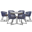 Ver imagem 1 de Mesa com 6 Cadeiras de Jantar Roma 120cm e Noronha em Alumínio Preto Corda Náutica Estofado 9 Trama