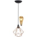 Ver imagem 1 de Pendente Aramado Diamante Teto Luminária Retrô Balcão Agp Cobre Rose Glod + Lâmpada Led ST64 Vintage