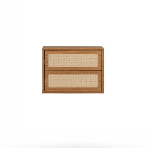 Mesa de Cabeceira Suspensa Har 2 Gavetas - 45 Cm X 35 Cm - Tauari / Telinha Rattan Louro Freijó - Te