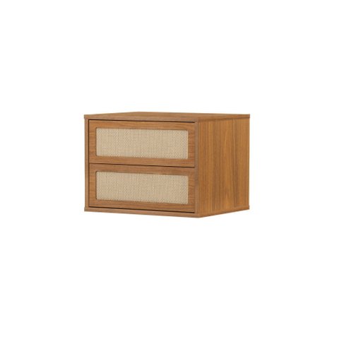 Mesa de Cabeceira Suspensa Har 2 Gavetas - 45 Cm X 35 Cm - Tauari / Telinha Rattan Louro Freijó - Te