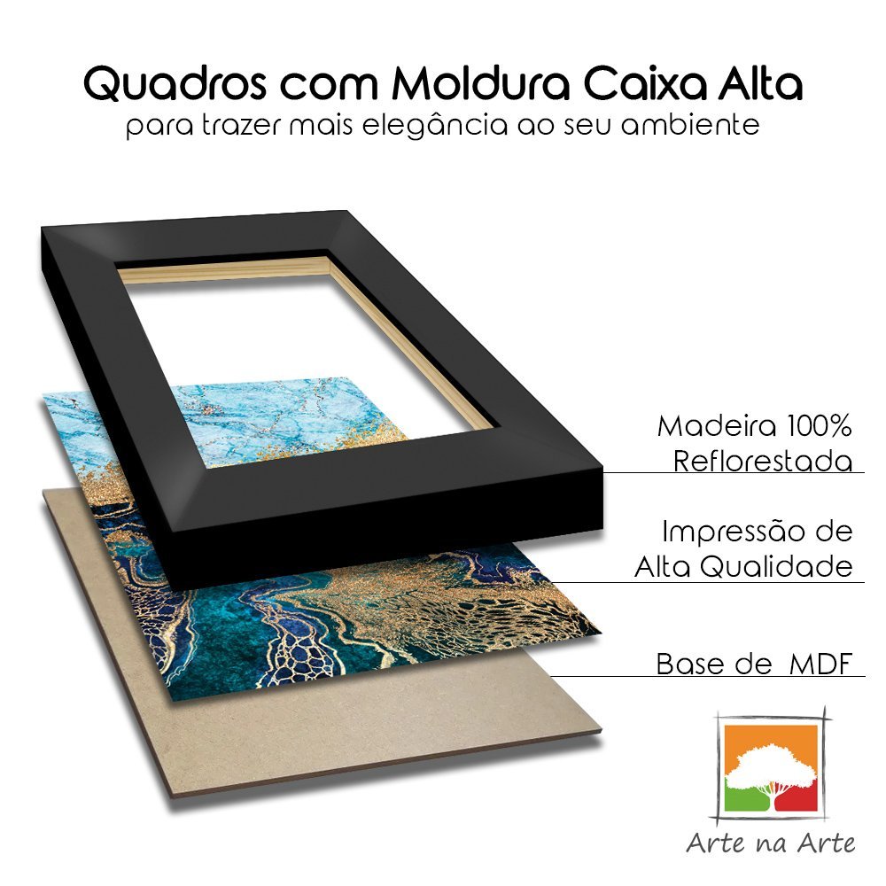 Quadro Premium Textura CXAlta Folha Ouro em Preto2 3un 40x60 - Moldura Madeira - 8