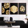 Quadro Premium Textura CXAlta Folha Ouro em Preto2 3un 40x60 - Moldura Madeira - 4