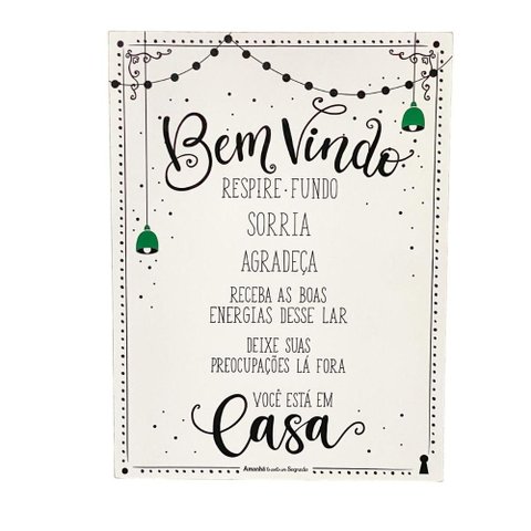 Quadro Box Bem Vindo Branco em Mdf 30x40