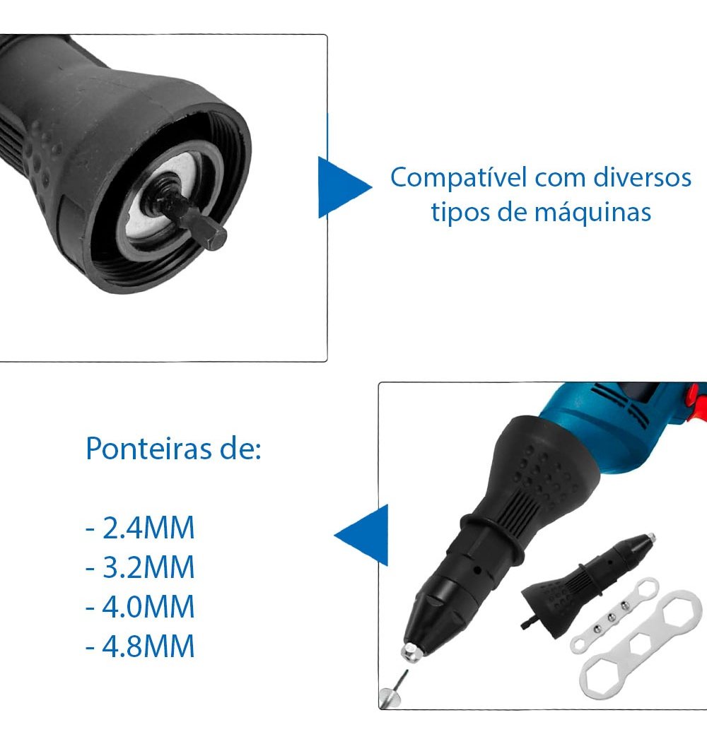 Rebitadeira Adaptador Suporte Rebite Parafusadeira Furadeira - 5