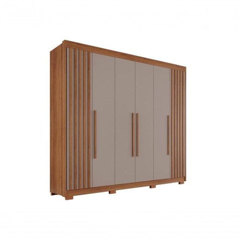 Guarda Roupa Casal Ripado com 6 Portas e 6 Gavetas Granada - Salleto Cinamomo/off White