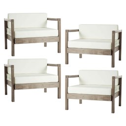 Kit 4 Poltronas de Varanda Gourmet Madeira Maciça com Almofada 1 Lugar Lyza M02 Nogueira - Mpozenato - 1