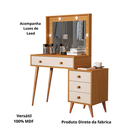 Penteadeira Agata com Banqueta Amsterdã Cor Nature com Off White - 2
