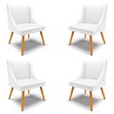 Ver imagem 1 de Kit 4 Cadeiras Decorativas Sala de Jantar Pés Palito de Madeira Firenze Pu Branco Fosco/natural G19