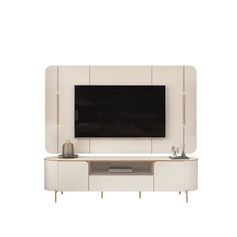 Painel e Bancada Tv 75" Floro Frisos Chanfrados 2 Portas Offwhite G18 - Gran Belo