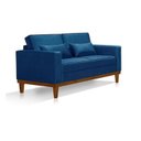 Ver imagem 3 de Sofá Living Valência 1,58 Mts C/ Base Madeira Veludo Azul C/ 2 Almofadas -d28