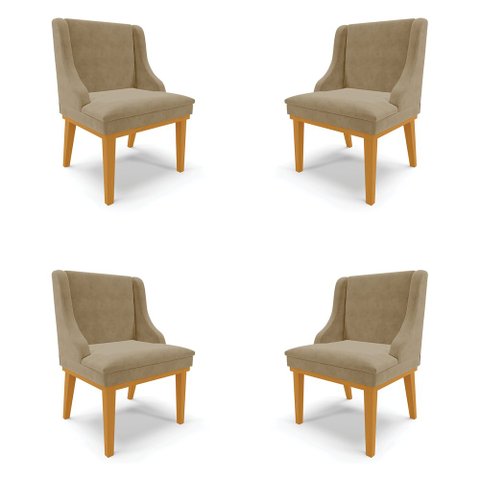 Kit 4 Cadeiras Decorativas Sala de Jantar Base Fixa de Madeira Firenze Suede Nude/Castanho G19 - Gra