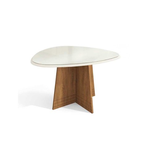 Mesa de Sala Jantar Lótus + Tampo Madeirado C/ Vidro 135x105cm Freijó/off White - Kappesberg