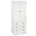 Ver imagem 1 de Guarda Roupa de Madeira com 2 Portas e 3 Gavetas na Cor Branco Lavado