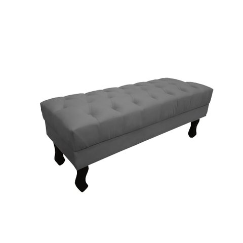 Recamier Luis Xv Capitonê Retrô 100cm Suede Cinza Pés Madeira Mz Decor