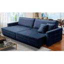 Ver imagem 1 de Sofá Cama Retrátil e Reclinável 2,30m com Molas Karina Veludo Azul Rover & Beato