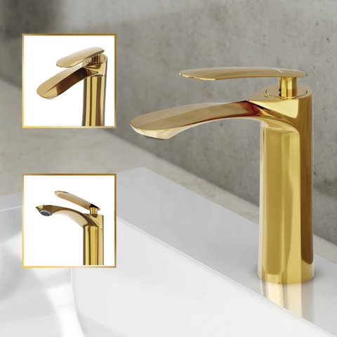 Torneira de Banheiro Lavabo Grécia Monocomando 100% Metal Premium Quente e Fria Dourada Goldenx