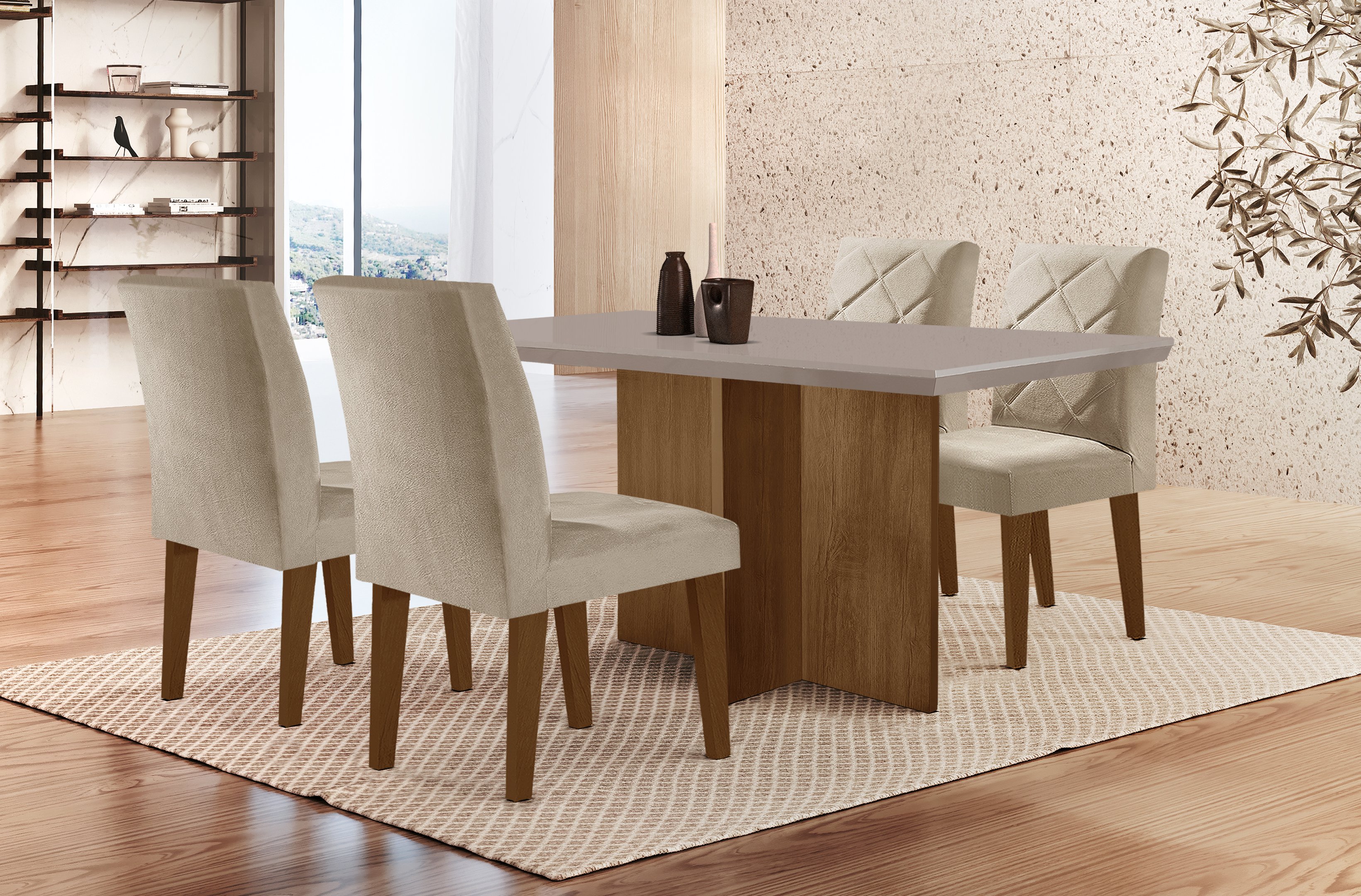 Conjunto Sala de Jantar Mesa com 4 Cadeiras Cayman Espresso Móveis - 1