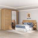 Ver imagem 1 de Guarda-Roupas Casal Espelho e Cabeceira com 2 Mesas de Cabeceira Multimóveis MP4327