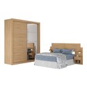 Ver imagem 2 de Guarda-Roupas Casal Espelho e Cabeceira com 2 Mesas de Cabeceira Multimóveis MP4327