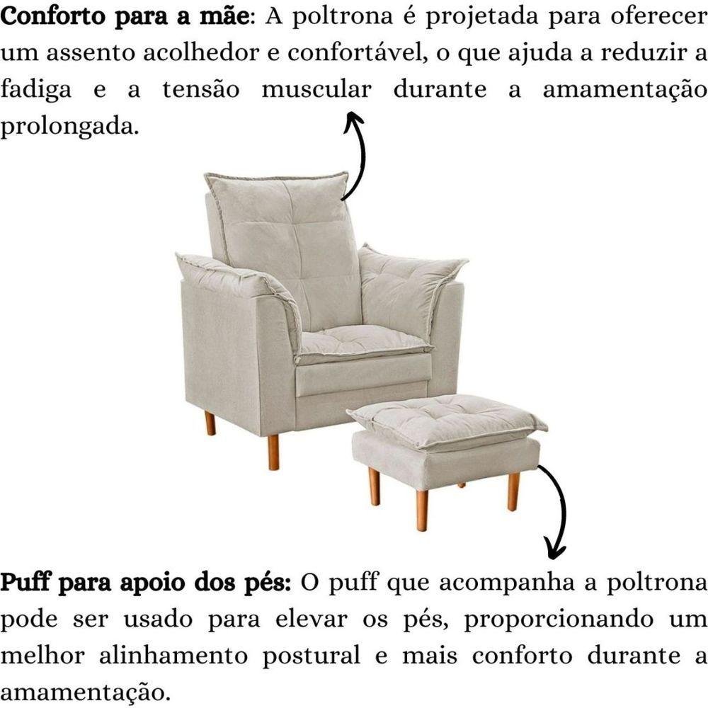 Poltrona de Amamentação Quarto de Bebê com Puff Melina Suede Cor:bege - 3