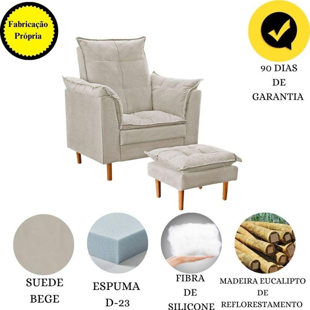 Poltrona de Amamentação Quarto de Bebê com Puff Melina Suede Cor:bege - 7