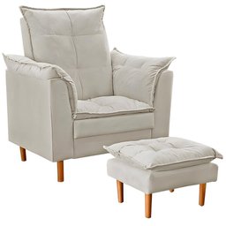 Poltrona de Amamentação Quarto de Bebê com Puff Melina Suede Cor:bege - 1