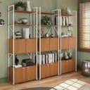 Ver imagem 1 de Kit 3 Estantes Altas para Livros Escritório 12 Portas 202cm x 216cm Industrial Marrom/Canela/Branco Brilho