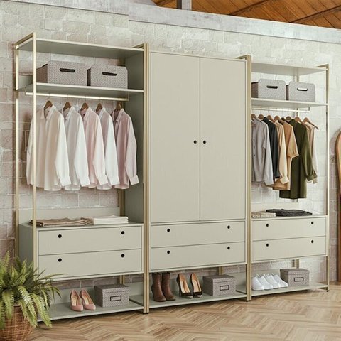 Guarda-roupa Closet Modulado Casal 6 Gavet 3 Cabideiros Estrutura Metalica 250cm