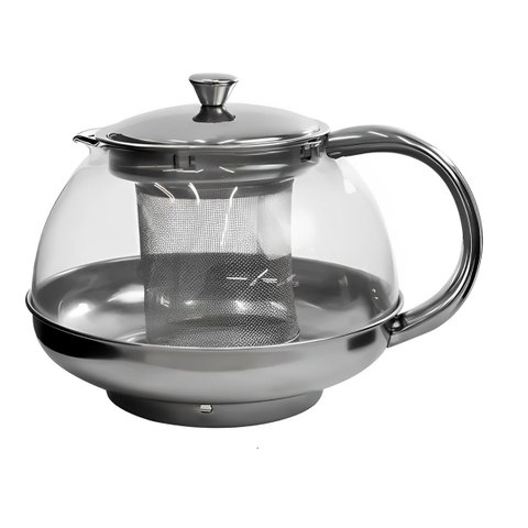 Chaleira com Infusor em Inox e Vidro 800ml para Chás Gourmet em Casa Decorativa