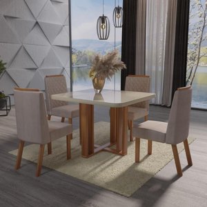 Sala de Jantar 90x90 Paola Off 4 Cad Bom Pastor Nat/bege