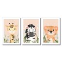 Ver imagem 1 de Kit Quadros Infantil Safari Aquarela 20x30 3 Peças Titulos Moldura Branca