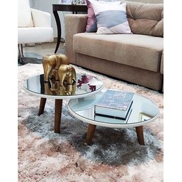 Conjunto de Mesa de Centro Redonda Espelhada Fit White Demoglass - 2