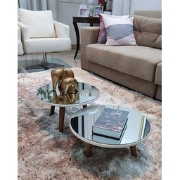 Conjunto de Mesa de Centro Redonda Espelhada Fit White Demoglass - 1