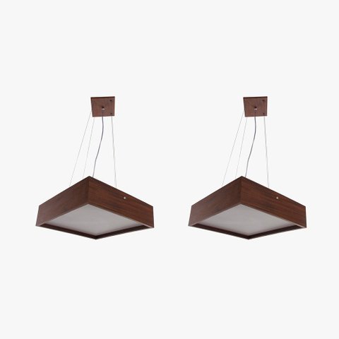 Kit 2 Pendente Quadrado Madeira 50x50 4 Luzes - Imbuia