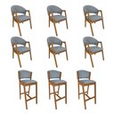 Ver imagem 1 de Kit 6 Cadeiras Helen para Mesa de Jantar com 3 Banquetas Ana Madeira Maciça Cerejeira - Cinza