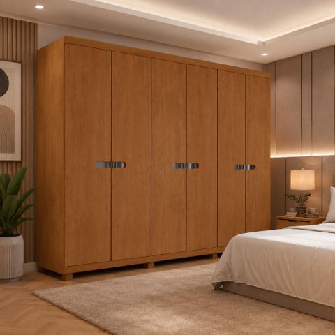 Guarda-Roupa Casal 100% MDF 6 Portas e 6 Gavetas com Pés 273cm Multimóveis CR35545 Madeirado