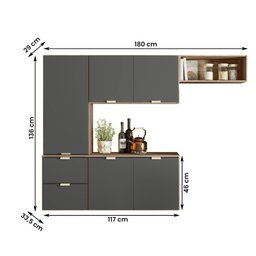 Armario Cozinha Ivete 5 Portas e 2 Gavetas Carvalho Rustico/Chumbo - 4