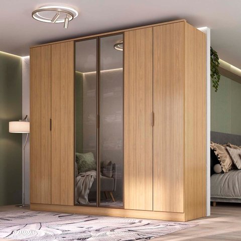Guarda Roupa Ravi em Mdf 240x232,2cm 6 Portas com Reflecta Olmo 1109