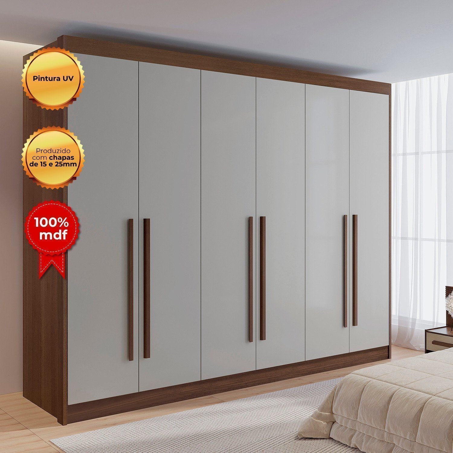 Guarda Roupa Casal 6 Portas 6 Gavetas 100% MDF Dobradiça Slow Zeus