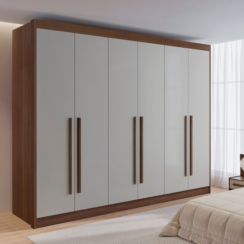Guarda Roupa Casal 6 Portas 6 Gavetas 100% MDF Dobradiça Slow Zeus Plus Marrom/Castanho/Off White