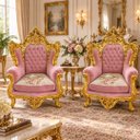 Ver imagem 2 de Par de Poltronas Clássicas Rosa e Dourado a: 151cm L: 92cm P: 69cm