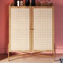 Ver imagem 1 de Armário Cristaleira Bar 2 Portas 93cm Palhinha Pé Metálicos 28929 Oslo Artesano - Hanover/dourado