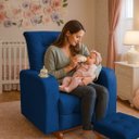 Ver imagem 4 de Poltrona de Amamentação com Puff Paris Cadeira Quarto de Bebê Confortável Marinho