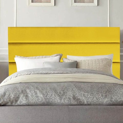 Cabeceira Estofada Cama Box King 195cm Argentina Corino Amarelo- Mabe Magazine