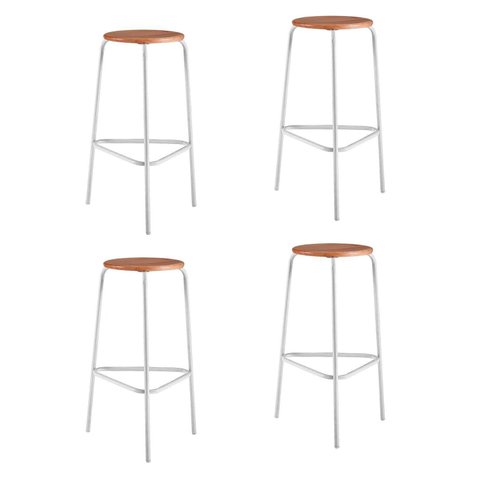 Kit 4 Banquetas para Cozinha com Base de Aço Cumbuca Branco/Nature