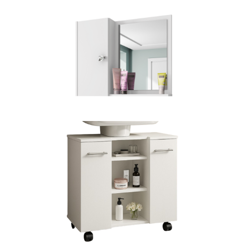 Conjunto Completo para Banheiro Espelheira Gênova + Gabinete Moderno Premium - Jm3 Móveis:branco