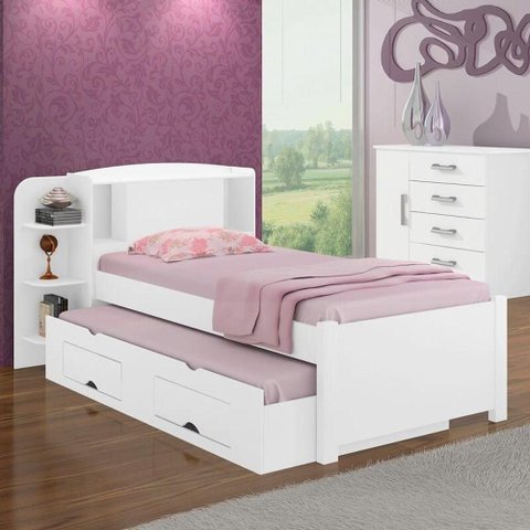 Cama Solteiro com Cama Auxiliar - Milênio Plus-branco - Móveis D'doro