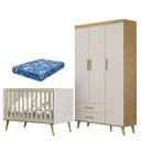 Ver imagem 1 de Berço Americano e Guarda Roupa Infantil Ludmila Off White Bétula com Colchão Ortobom - Carolina Baby