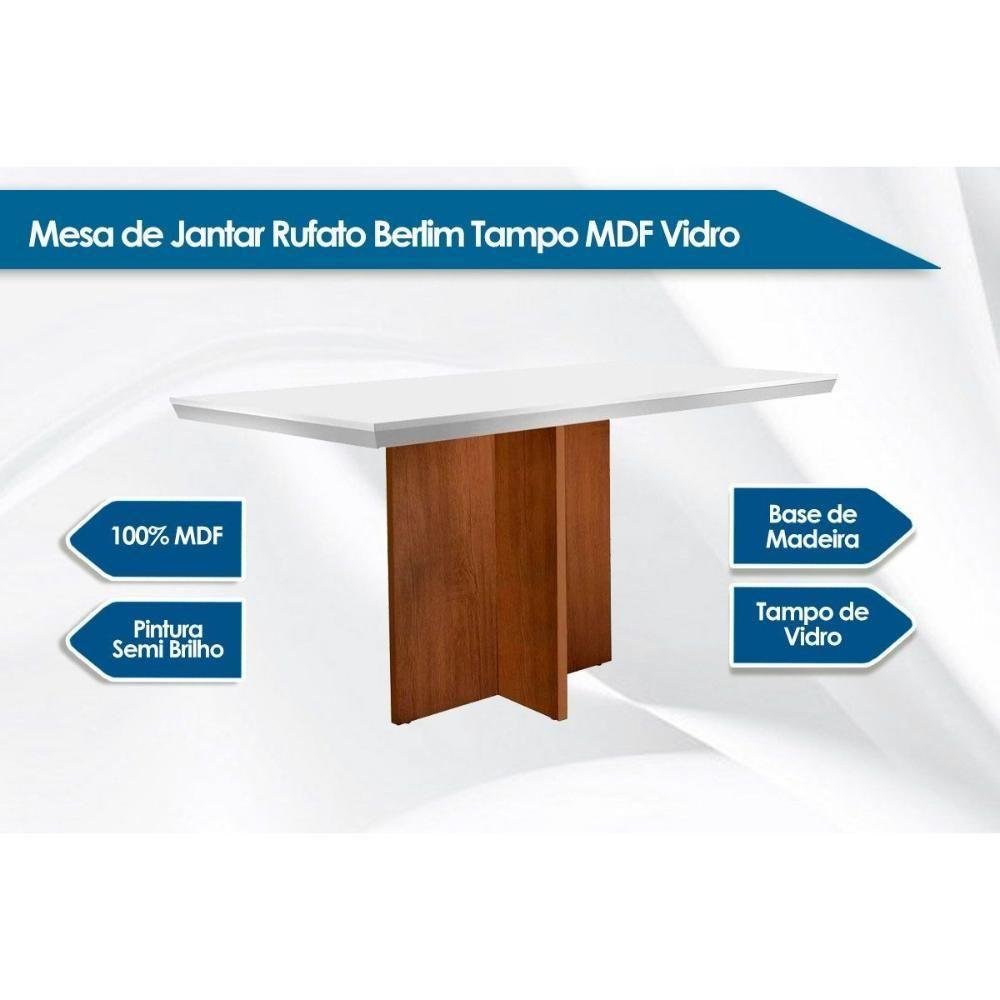 Mesa para Cozinha Berlim + Tampo Madeirado Vidro Reto 120x80cm Imbuia-off White - Rufato - 7